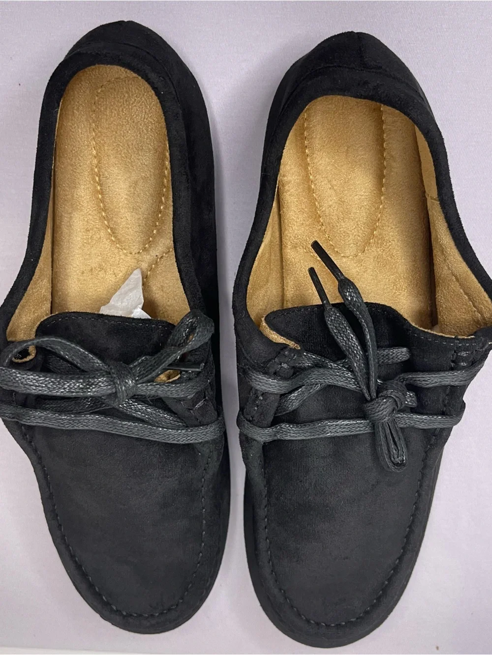 Black Loafers Moccasins Suede Slip On Flats Tie Up Size 38 Work New By Ecetana